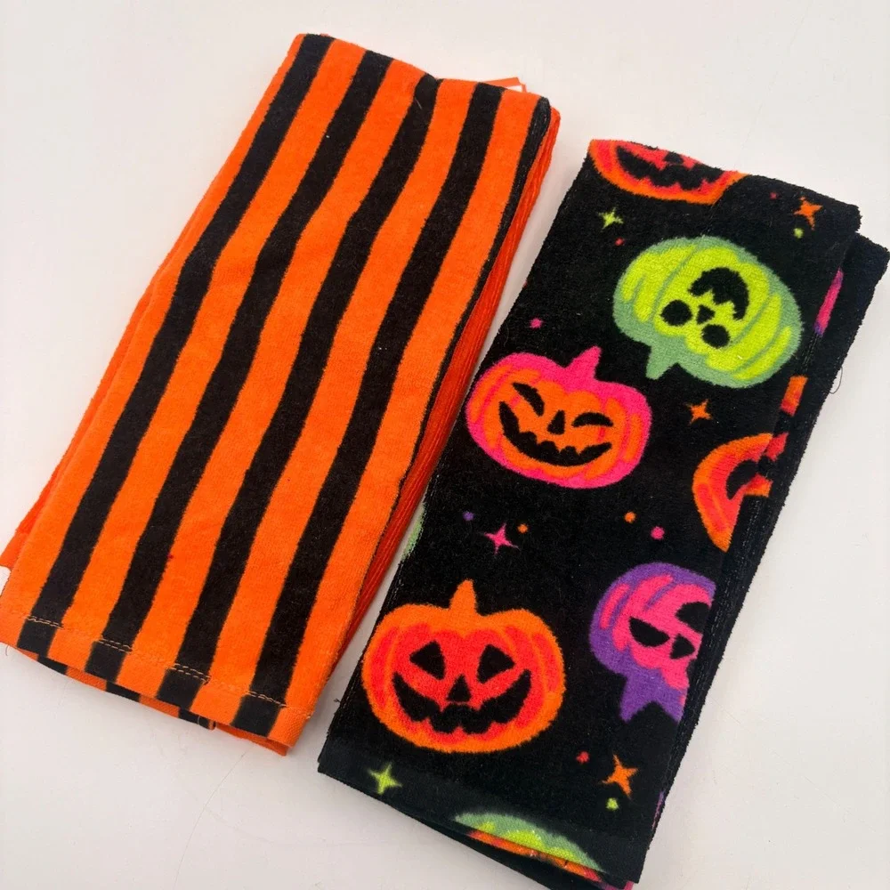 Hyde and Eek Halloween Kitchen‎ Towels Black Cat Jack-O-Lantern Orange Black